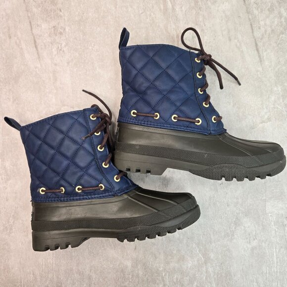 Sperry Outdoor Rain Boot 6 Navy Blue Brown Quilted Gorpcore Rubber Winter Bootie - Picture 4 of 10